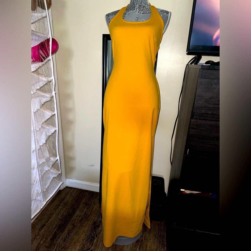 Ladies mustard halter maxi dress